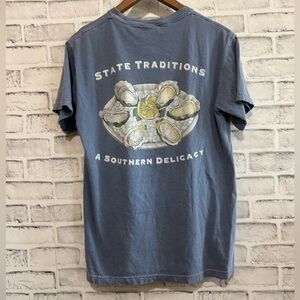 Adult sized unisex Comfort Colors ST blue short sleeve pocket t-shirt Small